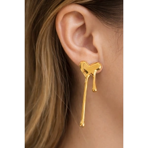 Altın Renk Kalp Detaylı Çelik Küpe (Çift)