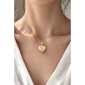 Altın Renk Kalp Detaylı Çelik Xupıng Kolye