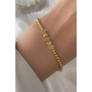 Altın Renk Kalp Figürlü  14K Altın Kaplama Taşlı Bileklik