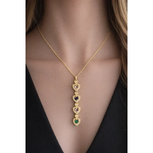 Altın Renk Kalp Figürlü 14K Altın Kaplama Y Kolye