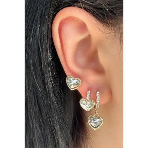 Altın Renk Kalp Figürlü 3lü YSX Küpe Set