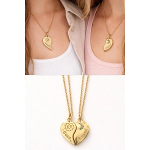 Altın Renk Kalp Figürlü Çelik Best Friend Kolye