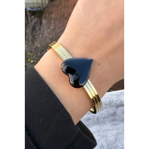 Altın Renk Kalp Figürlü Çelik Kelepçe Bileklik