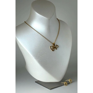 Altın Renk Kalp Figürlü Çelik Kolye Set