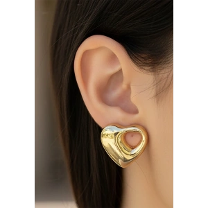 Altın Renk Kalp Figürlü Çelik Küpe (Çift)