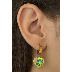 Altın Renk Kalp Figürlü Çelik Küpe (Çift)