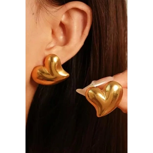 Altın Renk Kalp Figürlü Çelik Küpe (Çift)