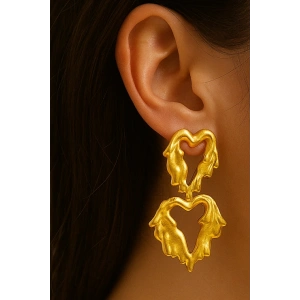 Altın Renk Kalp Figürlü Çelik Küpe (Çift)