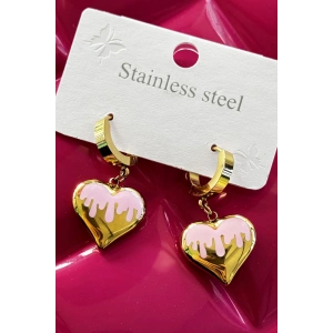 Altın Renk Kalp Figürlü Çelik Küpe (Çift)
