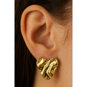 Altın Renk Kalp Figürlü Çelik Küpe (Çift)