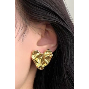 Altın Renk Kalp Figürlü Çelik Küpe (Çift)