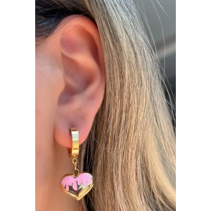 Altın Renk Kalp Figürlü Çelik Küpe (Çift)