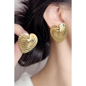 Altın Renk Kalp Figürlü Çelik Küpe (Çift)