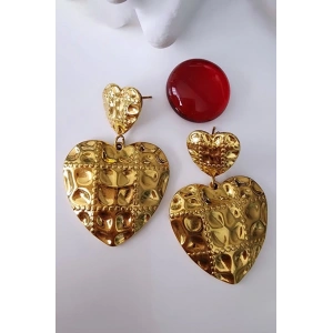 Altın Renk Kalp Figürlü Çelik Küpe (Çift)