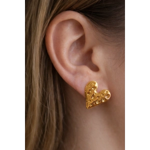 Altın Renk Kalp Figürlü Çelik Küpe (Çift)