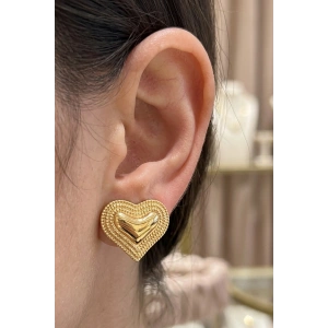 Altın Renk Kalp Figürlü Çelik Küpe (Çift)