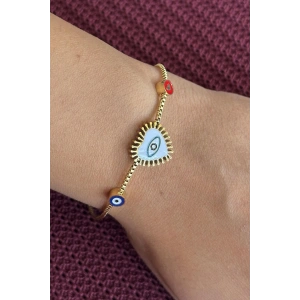 Altın Renk Kalp Figürlü Göz Detaylı Çelik Bileklik