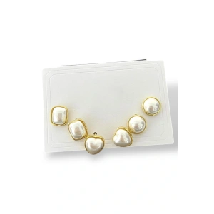 Altın Renk Kalp Figürlü İnci Detaylı 6lı Küpe Set