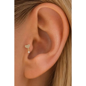 Altın   Renk Kalp Figürlü İnci Detaylı   Taşlı Cerrahi Çelik Tragus/Kıkırdak Küpe/Piercing (Tek)