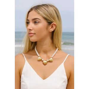 Altın Renk Kalp Figürlü İnci Detaylı YSX Kolye