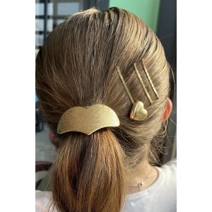 Altın Renk Kalp Figürlü Lastik Ve Tel Toka Set