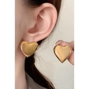 Altın Renk Kalp Figürlü Metal Küpe (Çift)