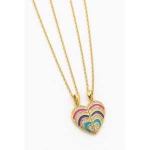 Altın Renk Kalp Figürlü Mıknatıslı Çelik Çift Kolye