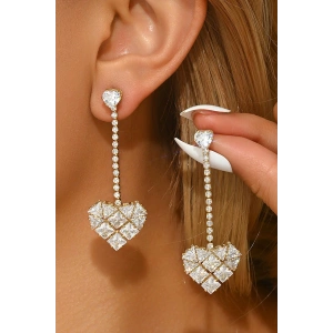 Altın Renk Kalp Figürlü Taş Detaylı 14K Altın Kaplama Küpe (Çift)