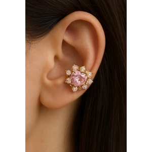 Altın Renk Kalp Figürlü Taş Detaylı 14K Altın Kaplama TX Ear Cuff (Tek)