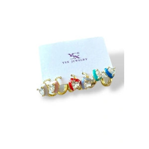 Altın Renk Kalp Figürlü Taş Detaylı 6lı YSX Küpe Set