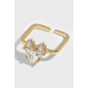 Altın Renk Kalp Figürlü Taş Detaylı Ayarlanabilir Yüzük