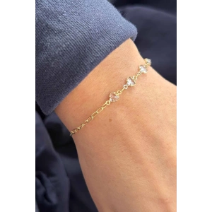 Altın Renk Kalp Figürlü Taş Detaylı Bileklik