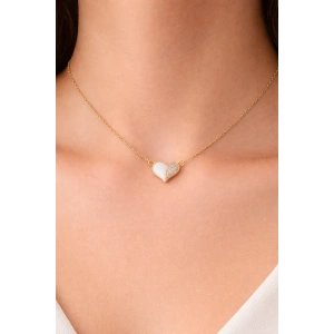 Altın Renk Kalp Figürlü Taş Detaylı Çelik Kolye