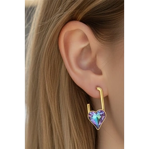 Altın Renk Kalp Figürlü Taş Detaylı Çelik Küpe (Çift)