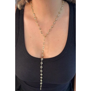 Altın Renk Kalp Figürlü Taş Detaylı Çelik Y Kolye