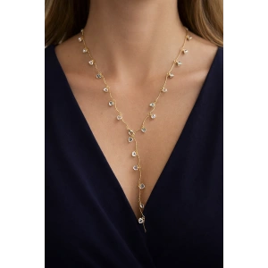 Altın Renk Kalp Figürlü Taş Detaylı Çelik Y Kolye