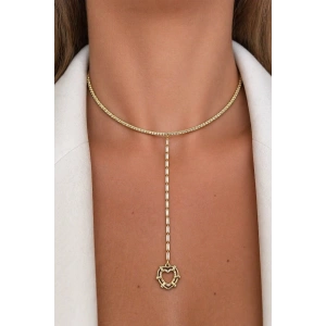 Altın Renk Kalp Figürlü Taş Detaylı Choker Kolye