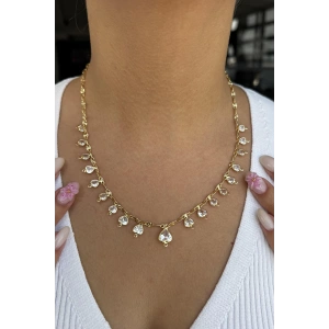 Altın Renk Kalp Figürlü Taş Detaylı Kolye