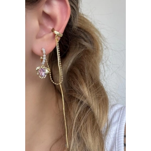 Altın Renk Kalp Figürlü Taş Detaylı Kulak Aksesuarı