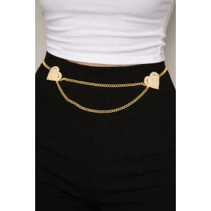 Altın Renk Kalp Figürlü Taş Detaylı Tasarım Bel Zinciri/Vücut Aksesuar