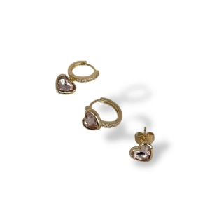 Altın Renk Kalp Figürlü Taş Detaylı VİP 3lü YSX Küpe Set