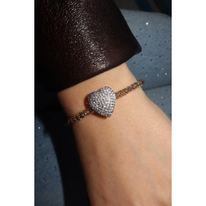 Altın Renk Kalp Figürlü Taş Detaylı VİP YSX Kelepçe Bileklik