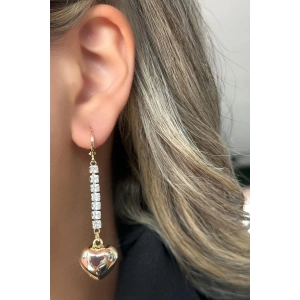 Altın Renk Kalp Figürlü Taş Detaylı VİP YSX Küpe (Çift)