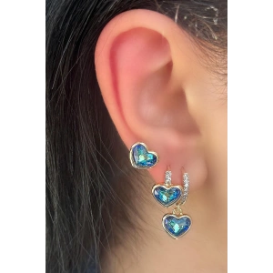 Altın Renk Kalp Figürlü Taş Detaylı VİP YSX Küpe Set