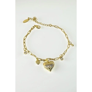 Altın Renk Kalp Figürlü Taş Detaylı YSX Bileklik