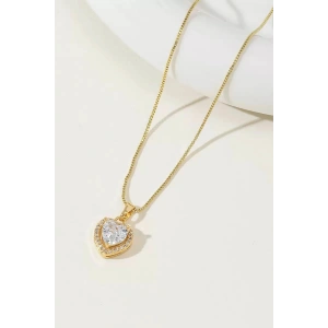 Altın  Renk Kalp Figürlü Taşlı Çelik Kolye