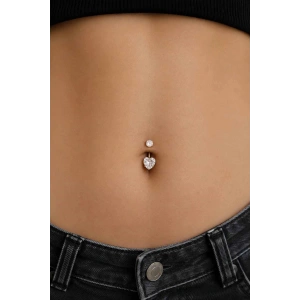 Altın Renk Kalp Figürlü Taşlı Cerrahi Çelik Göbek Piercing