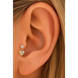 Altın Renk Kalp Figürlü  Taşlı Cerrahi Çelik Tragus/Kıkırdak Küpe/Piercing (Tek)
