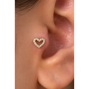 Altın Renk Kalp Figürlü Taşlı Cerrahi Çelik Tragus/Kıkırdak Küpe/Piercing (Tek)