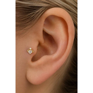 Altın Renk Kalp Figürlü  Taşlı Cerrahi Çelik Tragus/Kıkırdak Küpe/Piercing (Tek)